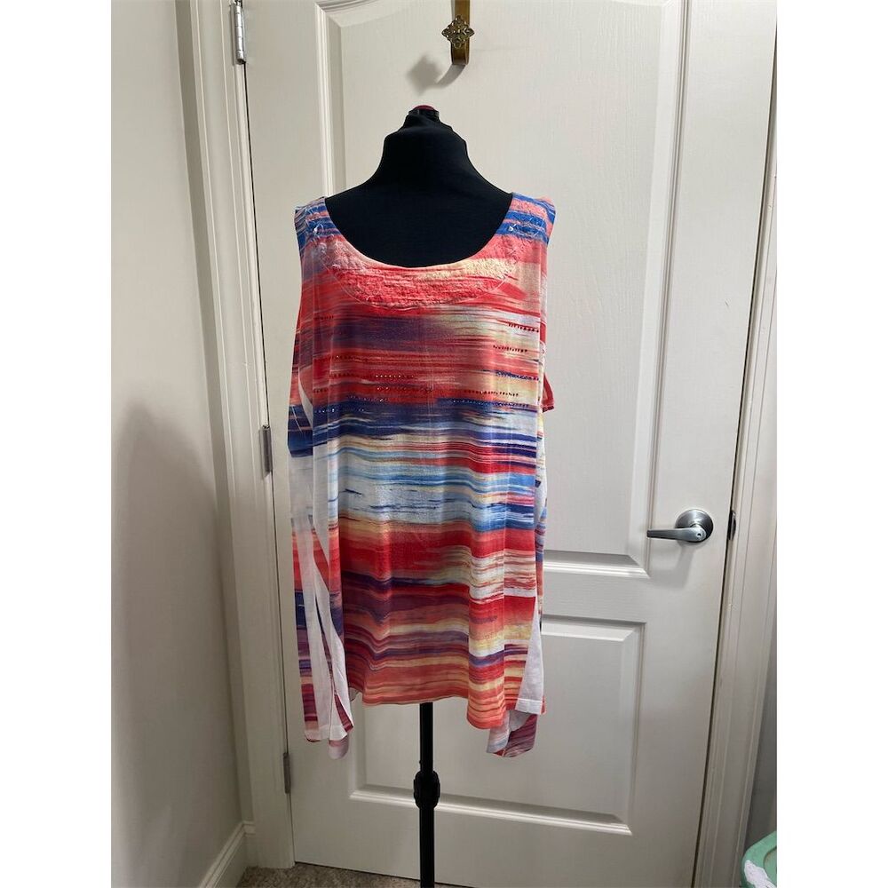 Catherines Women's Plus 3X Sleeveless Striped Tank Top Multicolor Casual SKU200